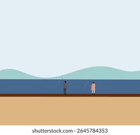 People fishing for fish in sea on holiday vacation. Hobby activity recreation in nature summer river water.
