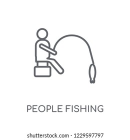 People Fishing icon linear icon. Modern outline People Fishing logo concept on white background from Recreational games collection. Suitable for use on web apps, mobile apps and print media.