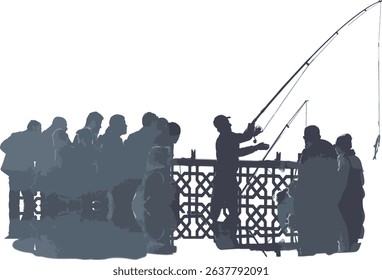 People fishing on Istanbul Galata Bridge.