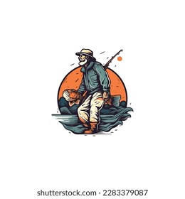 people fishing strike big fish logo vector