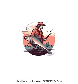 people fishing strike big fish logo vector