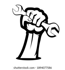 people fist holding wrench tool for hobby vector illustration logo design	
