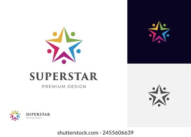 diseño de íconos de cinco estrellas. Ilustración vectorial de logotipo de grupo de estrellas de personas. trabajo en equipo