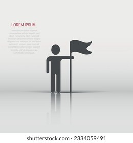 People with flag icon in flat style. Victory vector illustration on white isolated background. Achievement business concept.