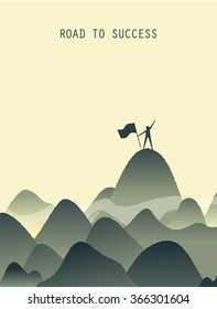 People with flag on the mountain,Success symbol illustration.