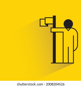 people with flag pole on yellow background