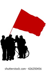 People with flags on white background