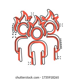 People with flame head icon in comic style. Stress expression cartoon vector illustration on white isolated background. Health problem splash effect business concept.
