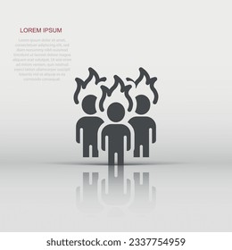 People with flame head icon in flat style. Stress expression vector illustration on white isolated background. Health problem business concept.