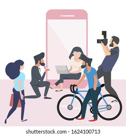 People  flat Creative  Vector with mobile phone