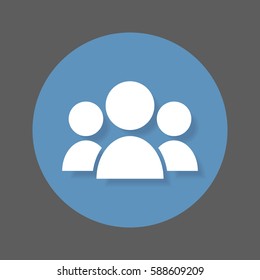 People flat icon. Group round colorful button, Team circular vector sign with shadow effect. Flat style design