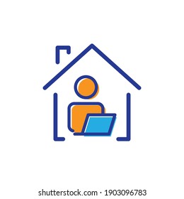 Leute flachen Ikone mit Laptops zu Hause. Arbeite zu Hause Icon. einfaches Design bearbeitbar. Vorlagenvektor erstellen