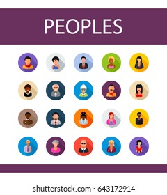 People flat icons set. Avatar symbols. Vector illustration.