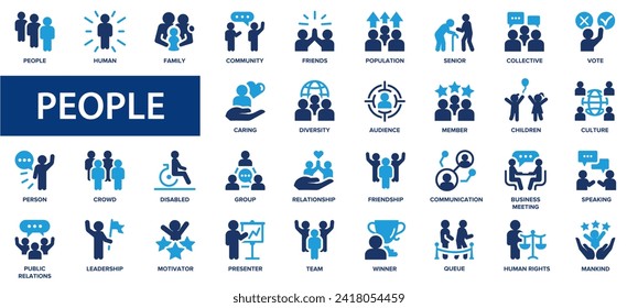 People flat icons set. Family, human, team, community, friends, business people and more.