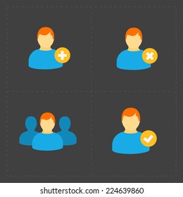 People flat icons set on Black.