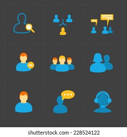 People flat icons set on Black.