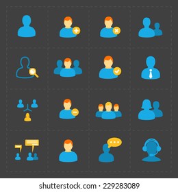 People flat icons set on Black.
