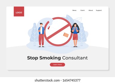 people flat illustration concept of stop smoking consultant. use face mask for health protect from pollution. perfect for clinic landing page or healthcare company