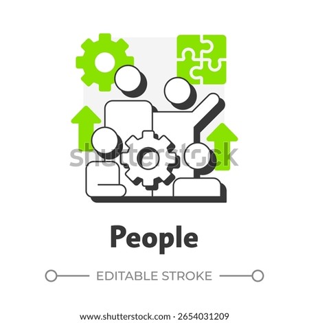 People flat outline concept icon. Individuals interaction within organization. Nadler Tushman congruence framework. Modern line illustration with green glyphs. Conceptual visual. Easy to edit