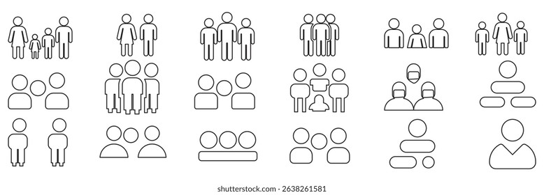 People flat style line icon. Team work symbol. Group of humans sign For your web site design, logo, app, UI. illustration