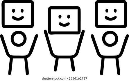 People with Floating Appraisal Charts and Joyful Faces concept as A group of people holding floating appraisal charts with joyful faces set against a whimsical background offering