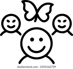 People with Floating Butterflies and Joyful Faces concept as A group of people enjoying floating butterflies with joyful faces set against a dreamy background offering ample space