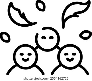 People with Floating Feathers and Joyful Faces concept as A group of people playing with floating feathers with joyful faces set against a dreamy background offering ample space fo