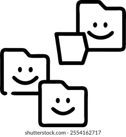 People with Floating File Folders and Joyful Faces concept as A group of people using floating file folders with joyful faces set against a dreamy background offering ample space f