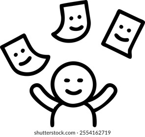 People with Floating Financial Reports and Joyful Expressions concept as A group of people with floating financial reports and joyful expressions set against a dreamy background of