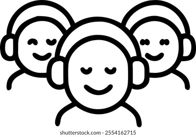 People with Floating Headphones and Joyful Faces concept as A group of people using floating headphones with joyful faces set against a dreamy background offering ample space for t