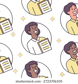 Pessoas com Cronogramas de Entrevistas Flutuantes e Rostos Alegres conceito como um grupo de pessoas segurando cronogramas de entrevistas flutuantes com rostos alegres em um fundo sonhador oferecendo amplo espaço para texto ou gráficos simbolizando um processo de contratação contínuo e feliz.