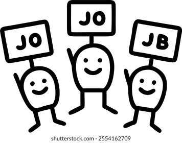 People with Floating Job Descriptions and Joyful Faces concept as A group of people holding floating job descriptions with joyful faces set against a dreamy background offering amp