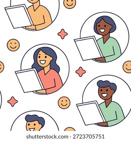 People with Floating Meeting Notes and Smiling Faces concept as A group of people holding floating meeting notes with smiling faces set against a whimsical background offering ample space for text or graphics symbolizing a seamless and happy meeting. in Photo Stock Concept , copy space for advertisement or banner with high Quality Detail --ar 9:16