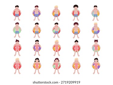 Personas que flotan en la ilustración del globo de la piscina 