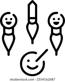 People with Floating Pens and Joyful Faces concept as A group of people using floating pens with joyful faces set against a whimsical background offering ample space for text or gr