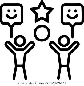 People with Floating Performance Reviews and Joyful Expressions concept as A group of people holding floating performance reviews with joyful expressions set against a dreamy backg