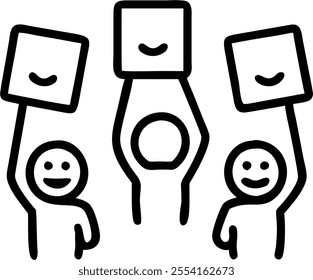 People with Floating Shipping Labels and Joyful Faces concept as A group of people holding floating shipping labels with joyful faces set against a whimsical background offering am