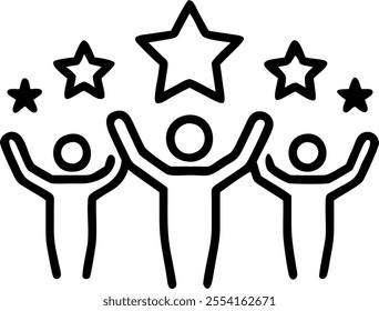 People with Floating Stars and Joyful Faces concept as A group of people holding floating stars with joyful faces set against a whimsical background offering ample space for text o