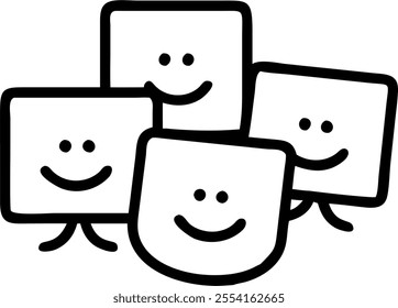 People with Floating Whiteboards and Joyful Faces concept as A group of people using floating whiteboards with joyful faces set against a dreamy background offering ample space for