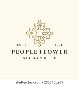 People flower logo vector icon illustration hipster vintage retro