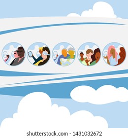 people fly in the plane. vector illustration of airplane passengers