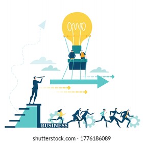 People flying with ballon as light bulb. Creative thinking. Business concept illustration