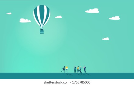 People flying with hot air ballon. Start up, change, risk