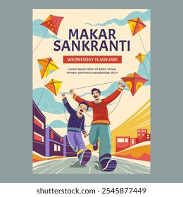 People are flying kites during the Makar Sankranti Festival Celebration at Hindia Poster or Flyer Design