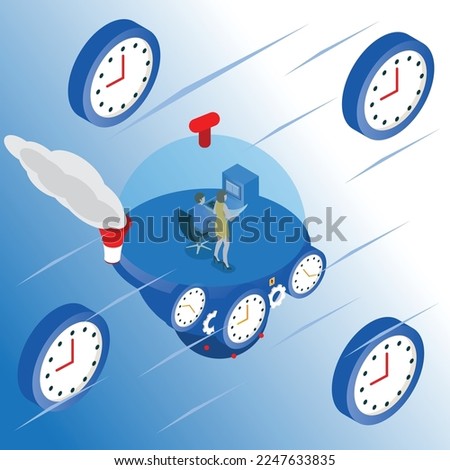 People flying in time machine capsule isometric 3d vector illustration concept for banner, website, illustration, landing page, flyer, etc.