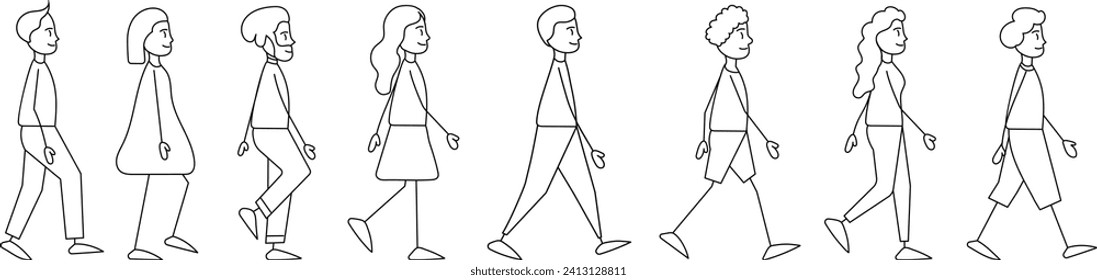 people follow each other, simple figures vector