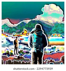 People, forests mountain, textures and colors. cover art design