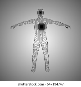 People in the form of electronic circuits. Electronic technology. Chip people.