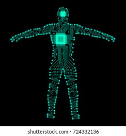 People in the form of electronic circuits. Electronic technology. Chip people.