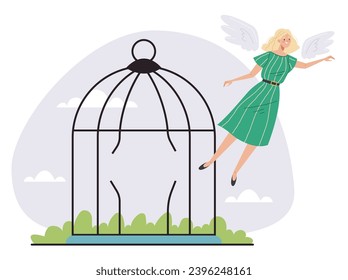 People free out cage freedom concept. Vector flat graphic design illustration